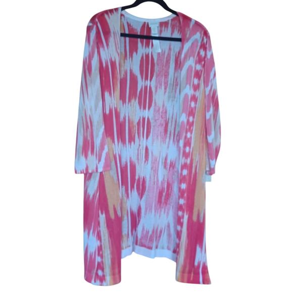 Chico's Sweaters - Chicos Pink White Beige Kimono Swim Suit Cover Outfit Topper Women's XL